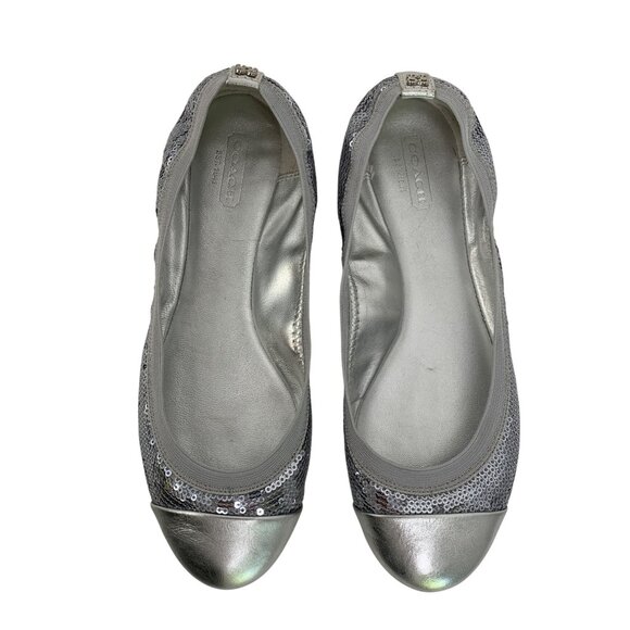 Coach Womens Silver Sequin Ballet Flats Size 7B Q10643 Purse Shoes EUC - Picture 1 of 12